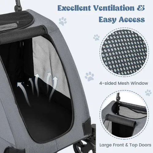 Costway - Foldable Pet Stroller Dog Cat Carrier Cage Extra Large Pet Pram Travel Cart - Grey