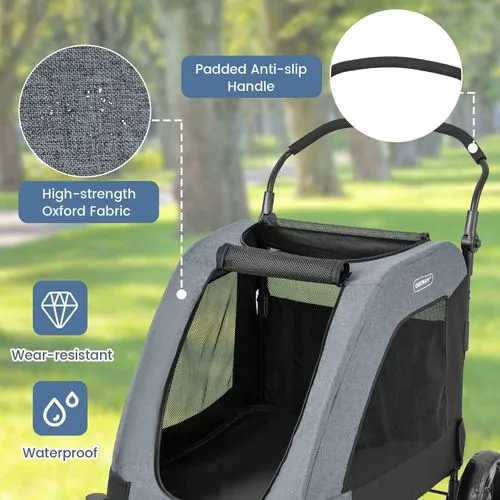 Costway - Foldable Pet Stroller Dog Cat Carrier Cage Extra Large Pet Pram Travel Cart - Grey