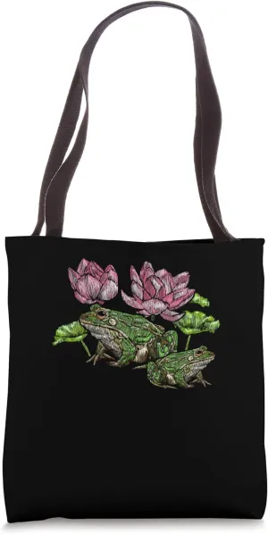 Cottagecore Aesthetic Embroidery Frogs Butterfly Frog Lover Tote Bag