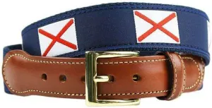 COUNTRY CLUB PREP Alabama Flag Leather Tab Belt in Navy on Navy Canvas