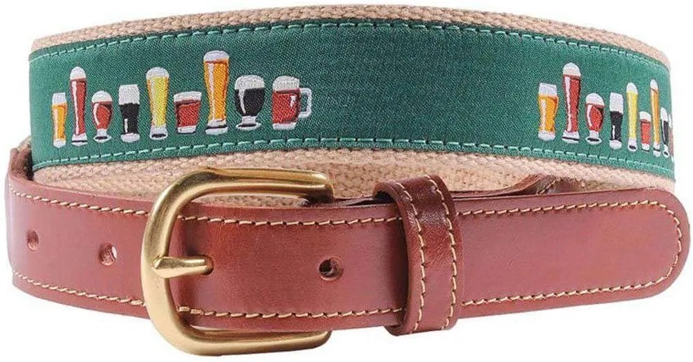 COUNTRY CLUB PREP Crafty Beer Leather Tab Belt in Green
