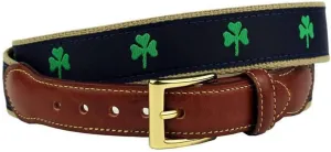 COUNTRY CLUB PREP Luck of the Irish Shamrock Leather Tab Belt in Navy