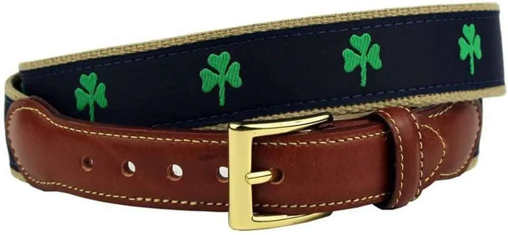 COUNTRY CLUB PREP Luck of the Irish Shamrock Leather Tab Belt in Navy