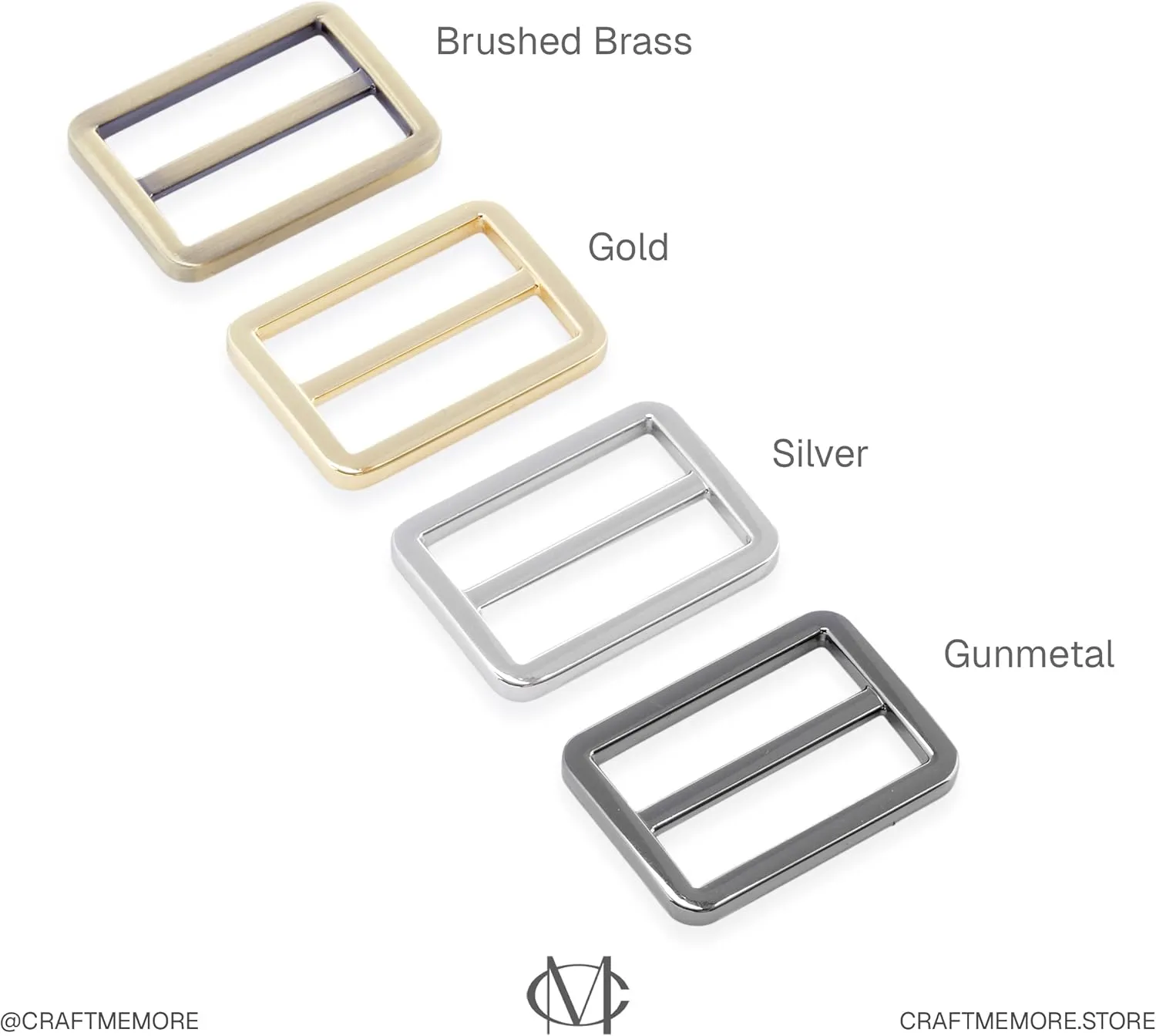 CRAFTMEMORE Flat Metal Slide Buckle Triglide Strap Keeper Leathercraft Bag Belt Adjuster Sliders 6 Pack VTSL