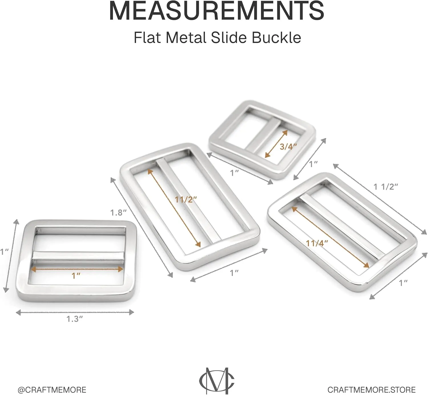 CRAFTMEMORE Flat Metal Slide Buckle Triglide Strap Keeper Leathercraft Bag Belt Adjuster Sliders 6 Pack VTSL