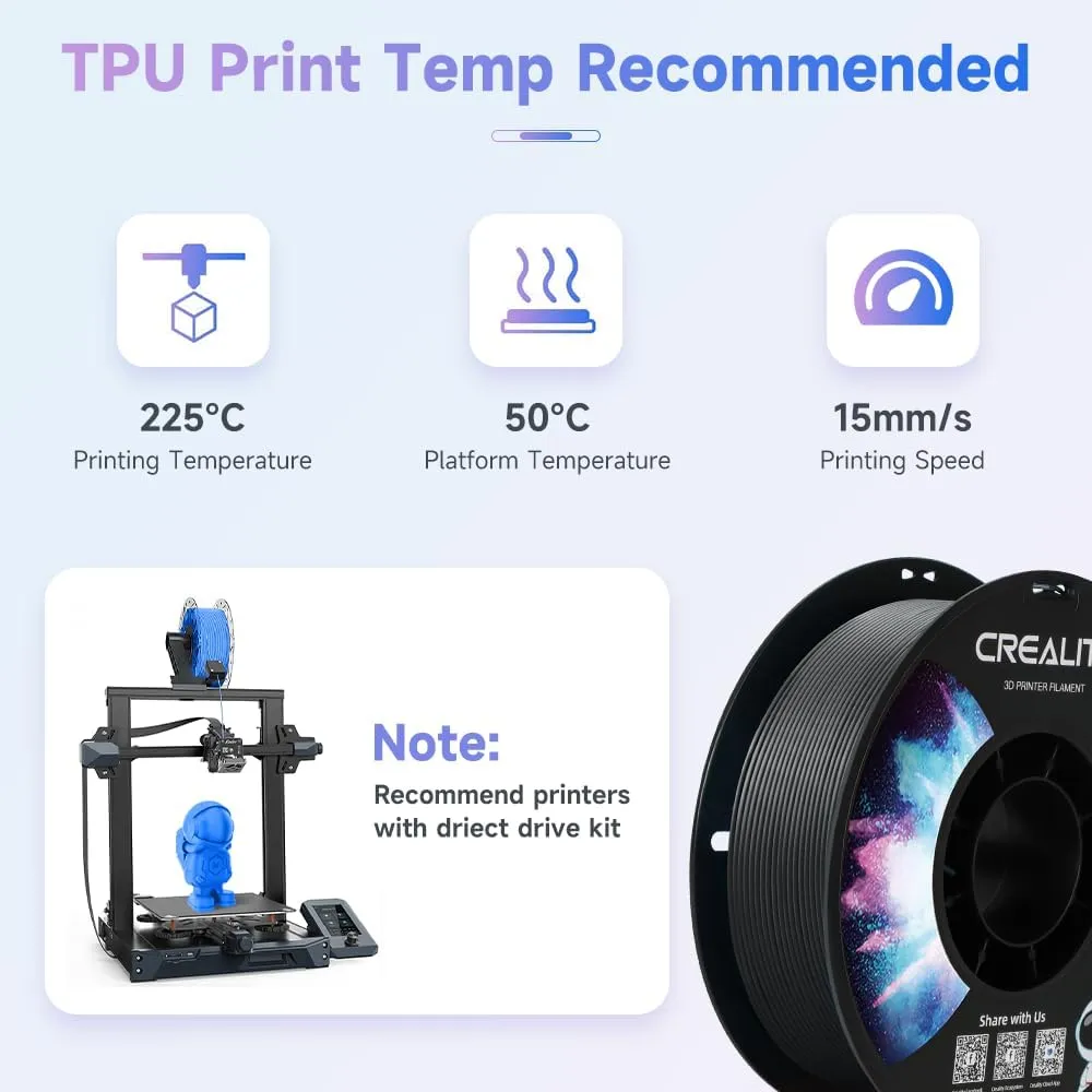 Creality TPU Filament Black, Flexible 3D Printer Filament 1.75mm 1kg, Dimensional Accuracy  /- 0.03 mm, 95A Shore Hardness Good Layer Bonding Performance for DIY Basketball Car Toy