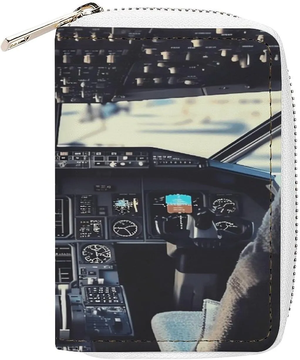 Credit Card Wallet,Airplane Cockpit Card Cases Holder Credit Card Holder Wallet with Card Slots Coin Cash Zipper Purse Case Wallet