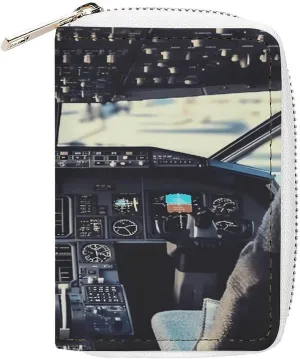 Credit Card Wallet,Airplane Cockpit Card Cases Holder Credit Card Holder Wallet with Card Slots Coin Cash Zipper Purse Case Wallet