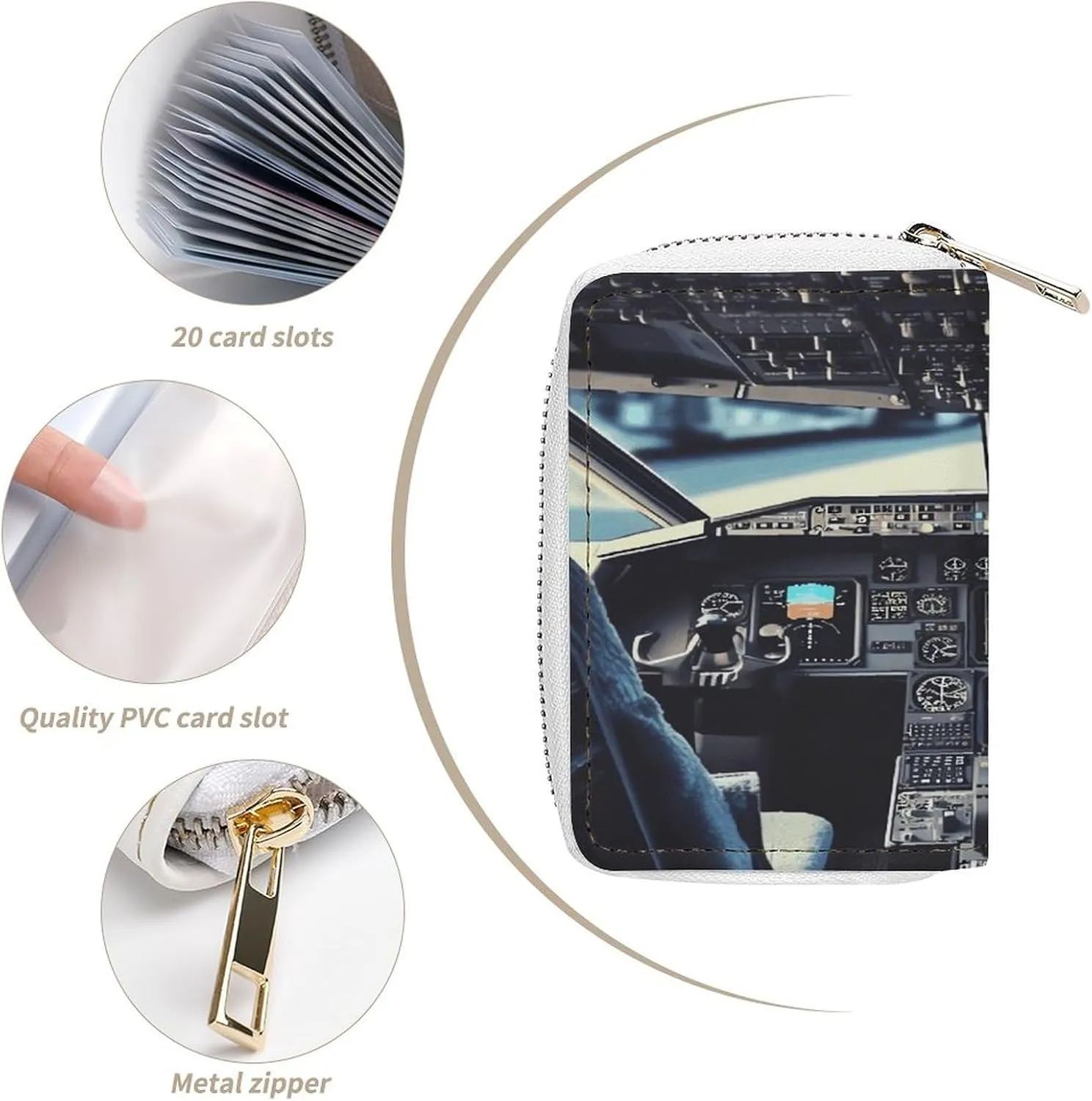 Credit Card Wallet,Airplane Cockpit Card Cases Holder Credit Card Holder Wallet with Card Slots Coin Cash Zipper Purse Case Wallet