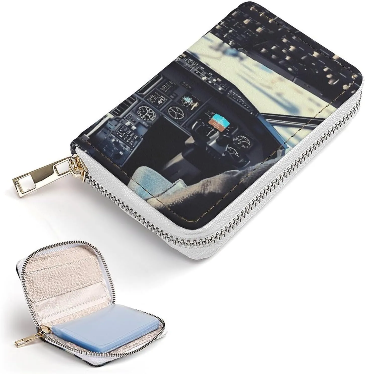 Credit Card Wallet,Airplane Cockpit Card Cases Holder Credit Card Holder Wallet with Card Slots Coin Cash Zipper Purse Case Wallet