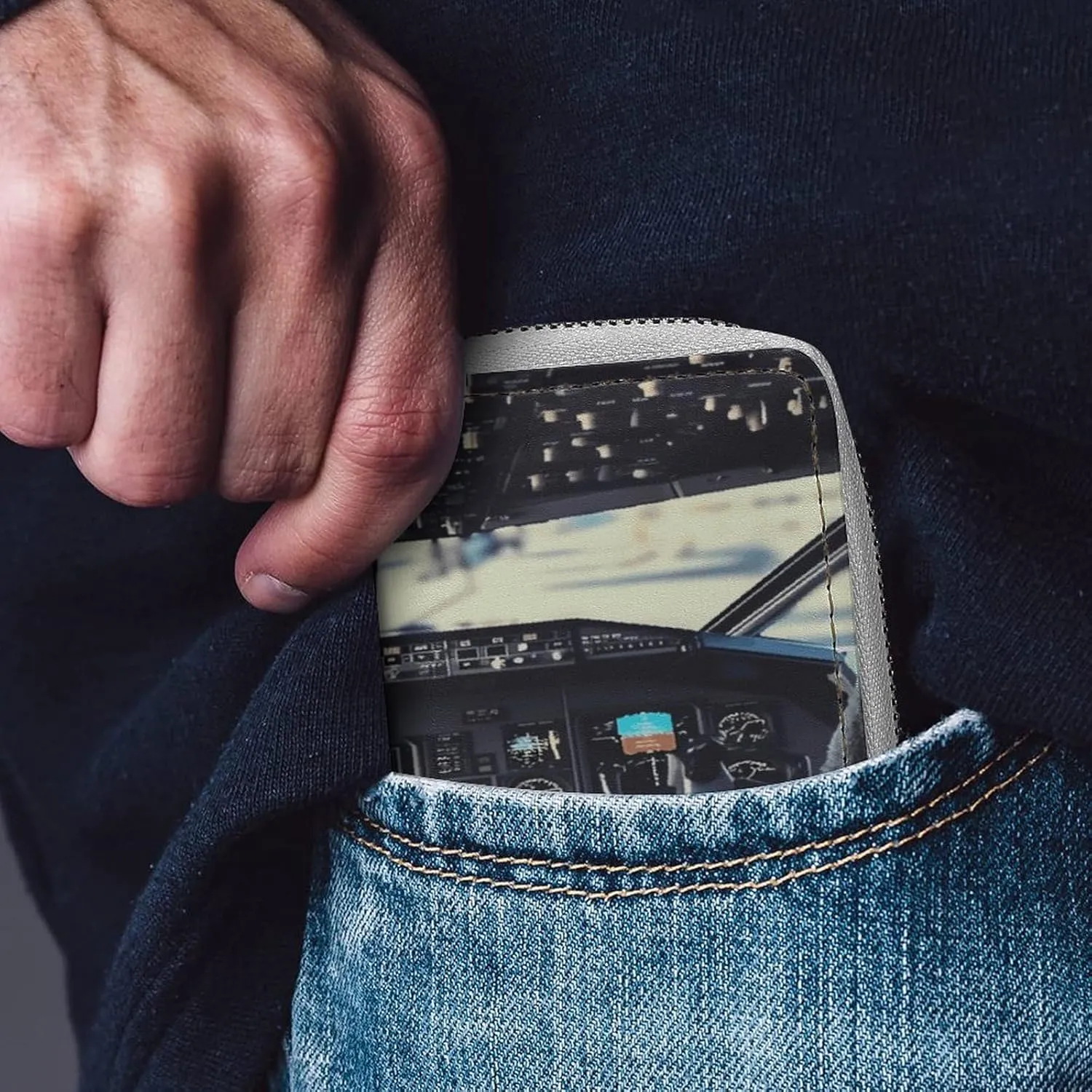 Credit Card Wallet,Airplane Cockpit Card Cases Holder Credit Card Holder Wallet with Card Slots Coin Cash Zipper Purse Case Wallet