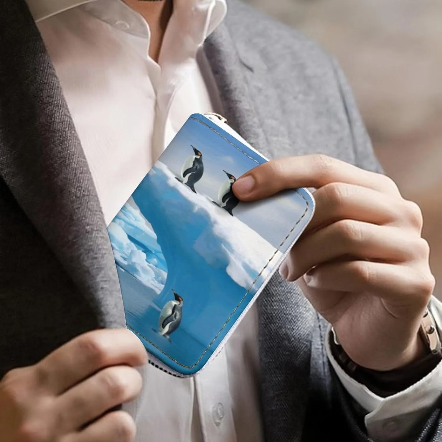 Credit Card Wallet,Penguins On The Iceberg Card Cases Holder Credit Card Holder Wallet with Card Slots Coin Cash Zipper Purse Case Wallet
