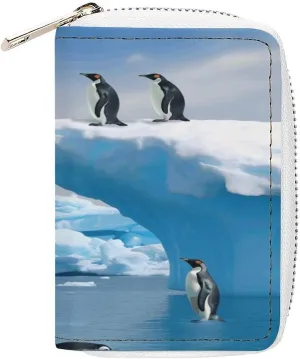 Credit Card Wallet,Penguins On The Iceberg Card Cases Holder Credit Card Holder Wallet with Card Slots Coin Cash Zipper Purse Case Wallet