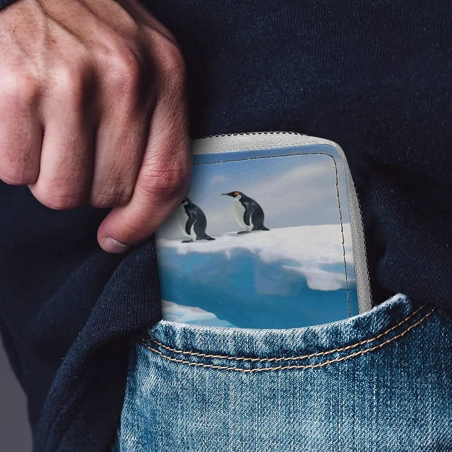 Credit Card Wallet,Penguins On The Iceberg Card Cases Holder Credit Card Holder Wallet with Card Slots Coin Cash Zipper Purse Case Wallet