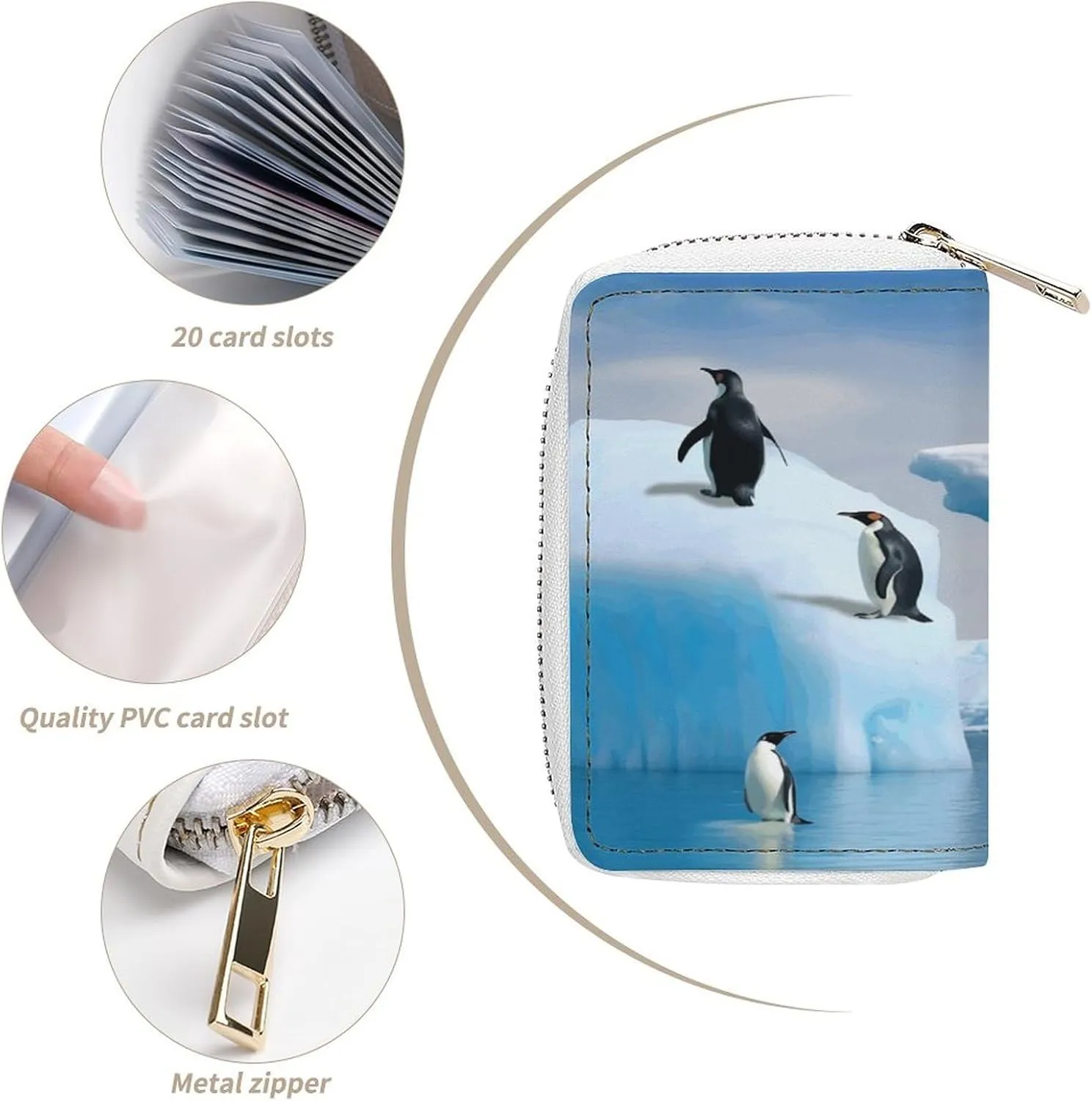 Credit Card Wallet,Penguins On The Iceberg Card Cases Holder Credit Card Holder Wallet with Card Slots Coin Cash Zipper Purse Case Wallet
