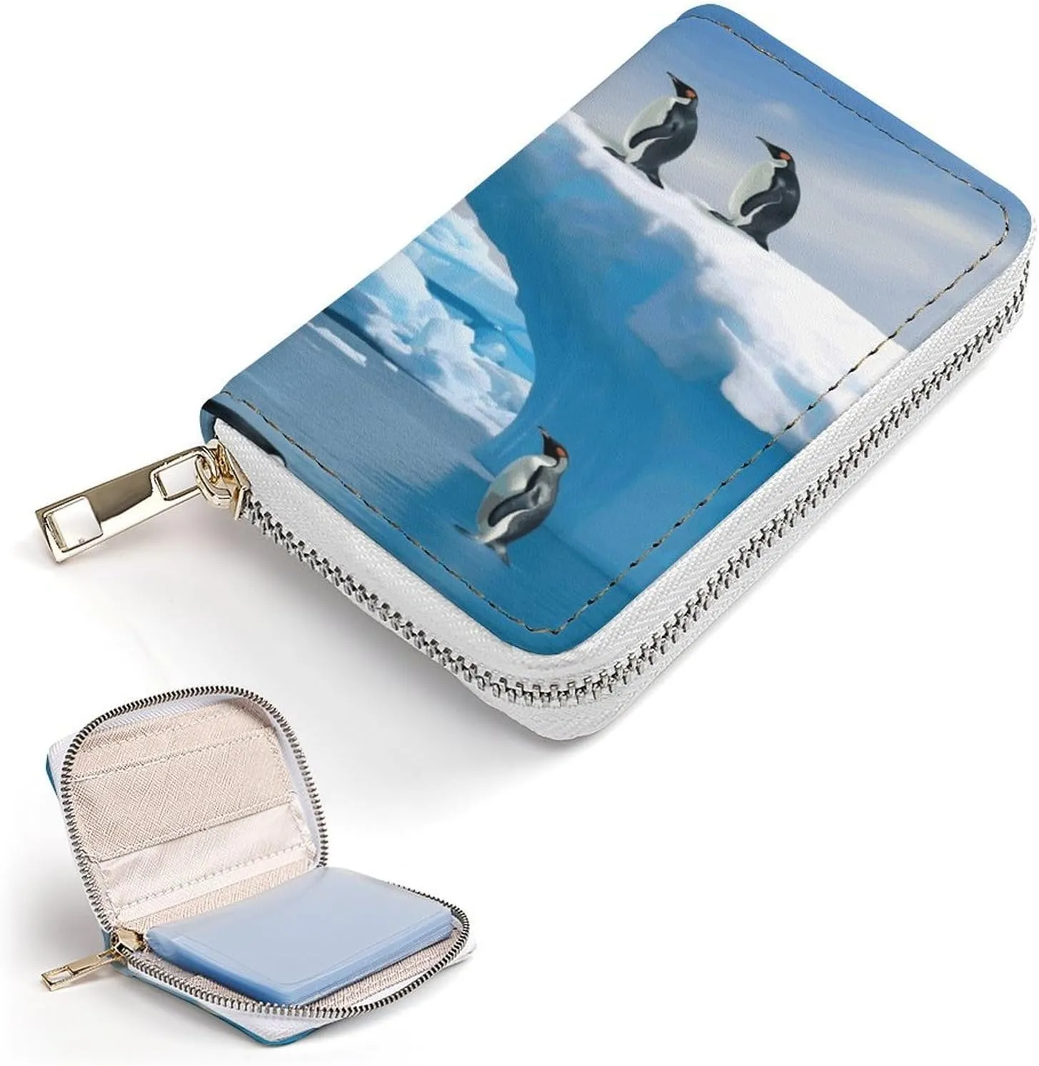 Credit Card Wallet,Penguins On The Iceberg Card Cases Holder Credit Card Holder Wallet with Card Slots Coin Cash Zipper Purse Case Wallet