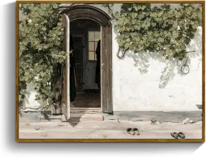 crmotu Vintage Framed Wall Art, Country Landscape Canvas Prints, Grapevine Gate Rustic Farmhouse Decor Painting, Nature Green Scenery Pictures Wall Decor Living Room Bedroom Bathroom Office 16x24in