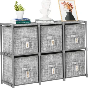 Cube Storage Organizer Shelf with 6 Printed Bins   Labels, Cubby Storage Organizer with Bins, Large Capacity Shelves for Storage,Closet, Living Room, Dorm, Yarn