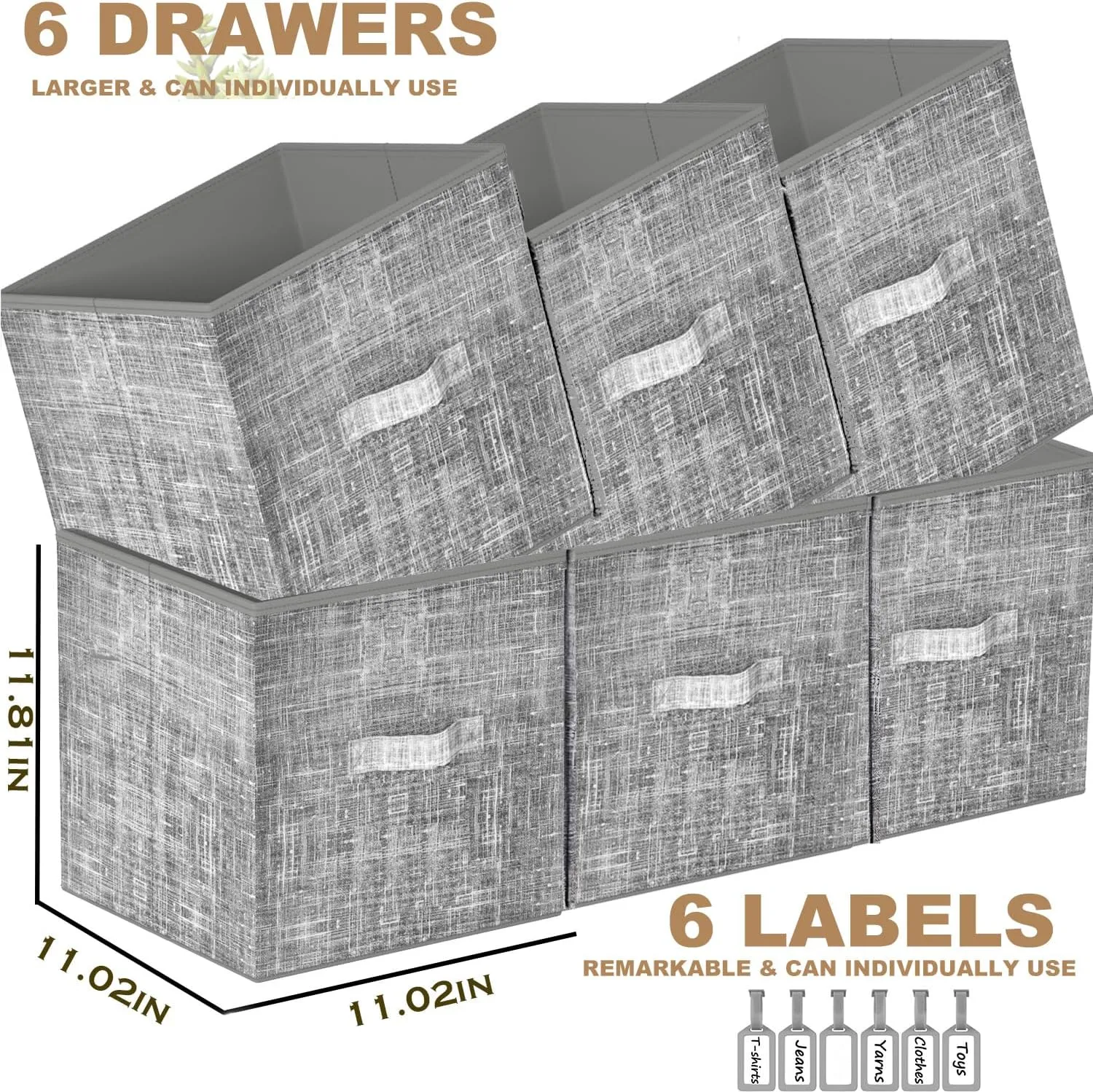 Cube Storage Organizer Shelf with 6 Printed Bins   Labels, Cubby Storage Organizer with Bins, Large Capacity Shelves for Storage,Closet, Living Room, Dorm, Yarn