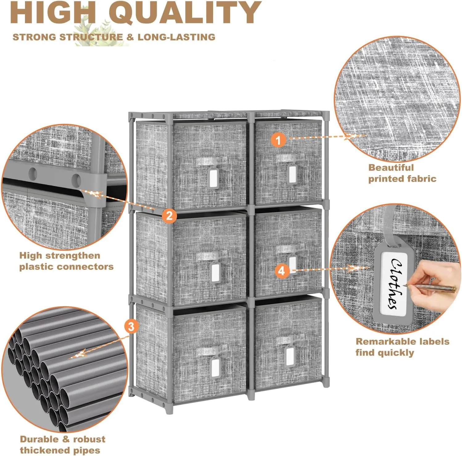 Cube Storage Organizer Shelf with 6 Printed Bins   Labels, Cubby Storage Organizer with Bins, Large Capacity Shelves for Storage,Closet, Living Room, Dorm, Yarn