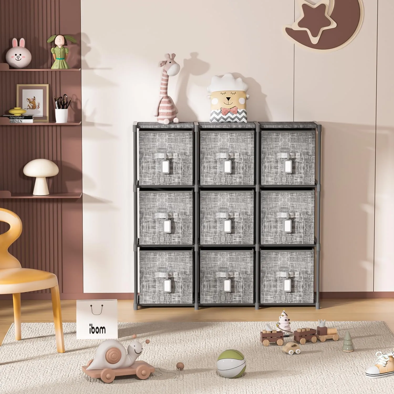 Cube Storage Organizer Shelf with 6 Printed Bins   Labels, Cubby Storage Organizer with Bins, Large Capacity Shelves for Storage,Closet, Living Room, Dorm, Yarn