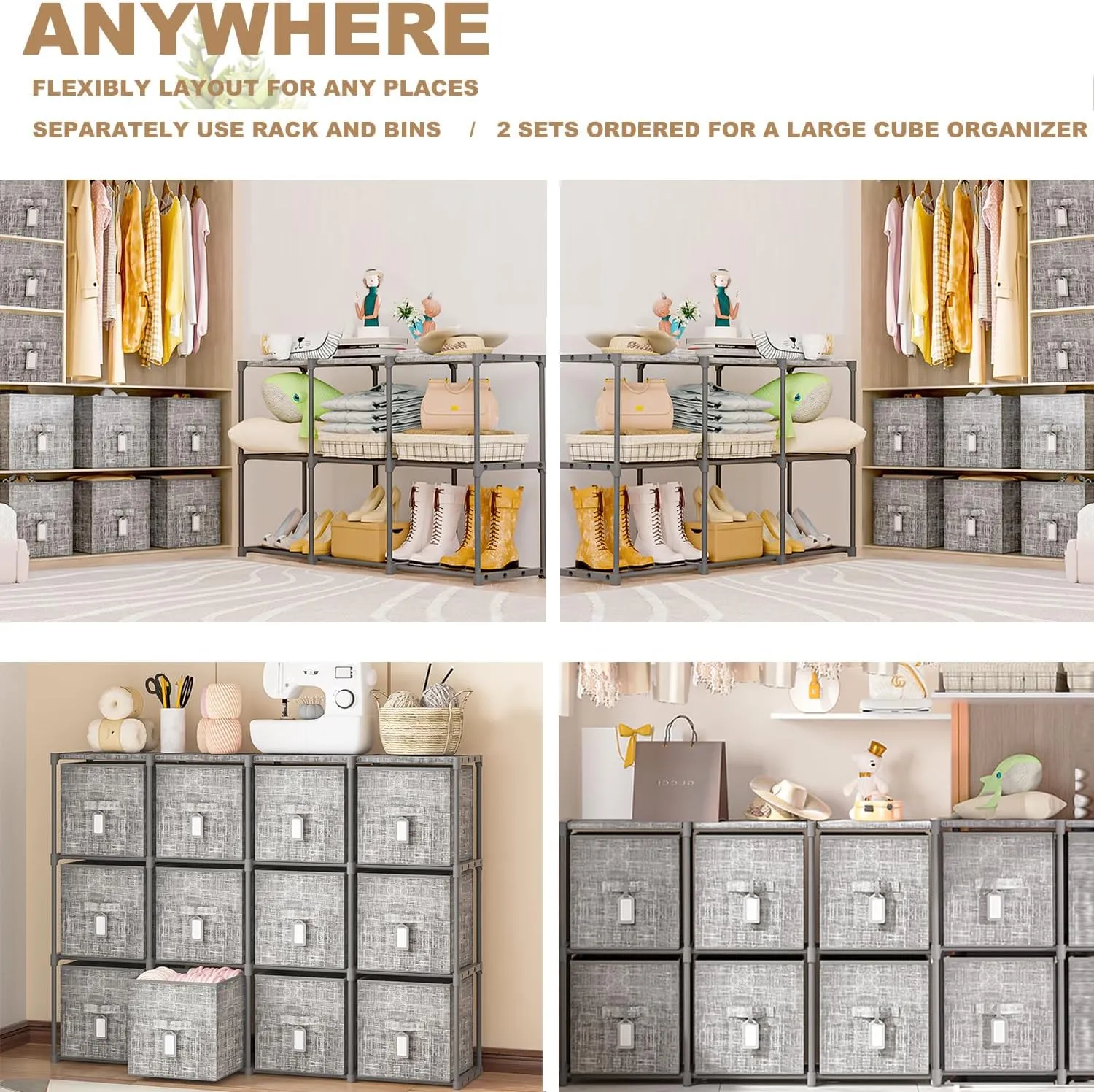 Cube Storage Organizer Shelf with 6 Printed Bins   Labels, Cubby Storage Organizer with Bins, Large Capacity Shelves for Storage,Closet, Living Room, Dorm, Yarn