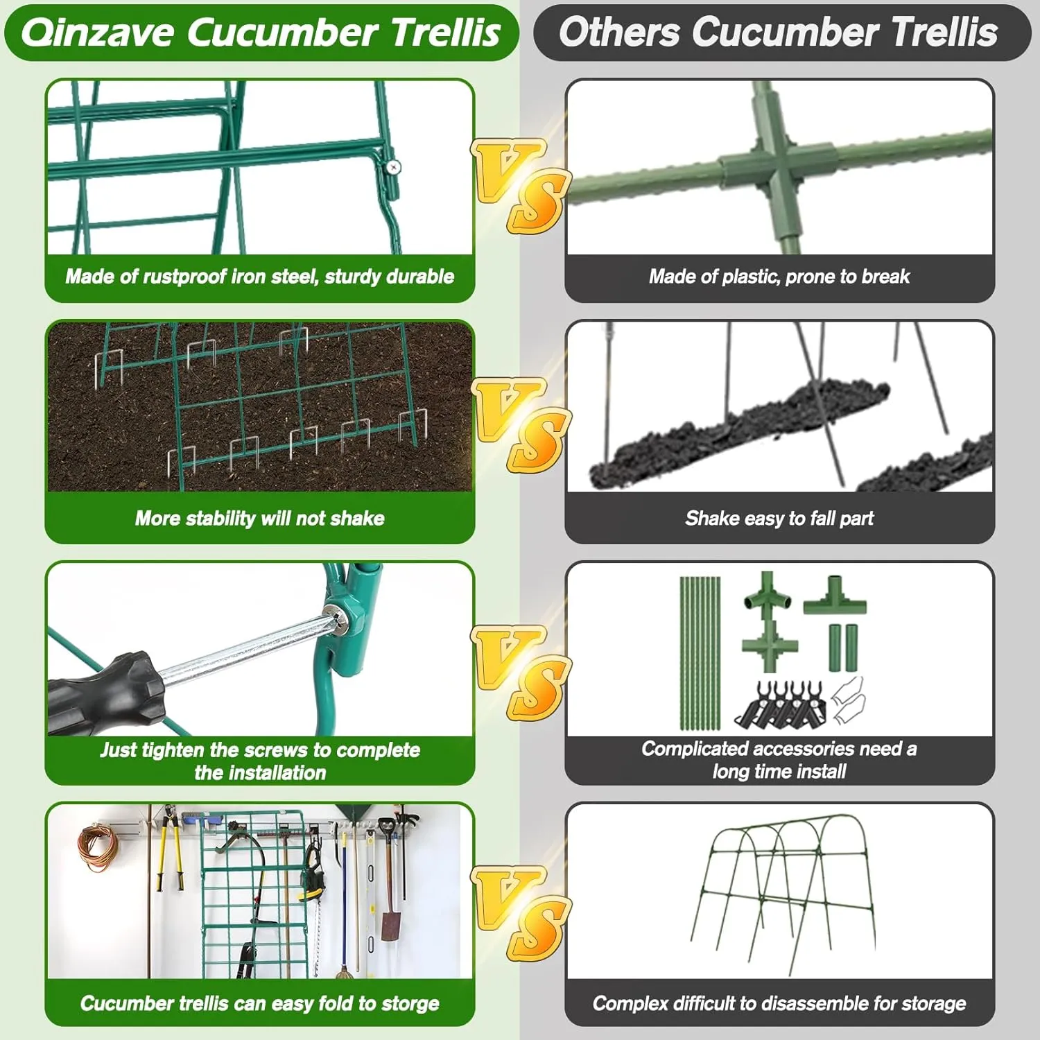 Cucumber Trellis for Raised Bed A Frame Metal Garden Trellis for Climbing Plants Outdoor, 42 x 32IN Foldable Coated Steel Cucumbers Trellis, Easy to Install Cucumber Trellis for Vegetable Fruit Flower