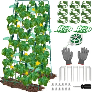 Cucumber Trellis for Raised Garden Bed, Outdoor Sturdy Metal A-Frame Cucumber Trellis Support for Climbing Plants Vegetables and Fruits with Accessories, Easy installation and Easy Harvesting