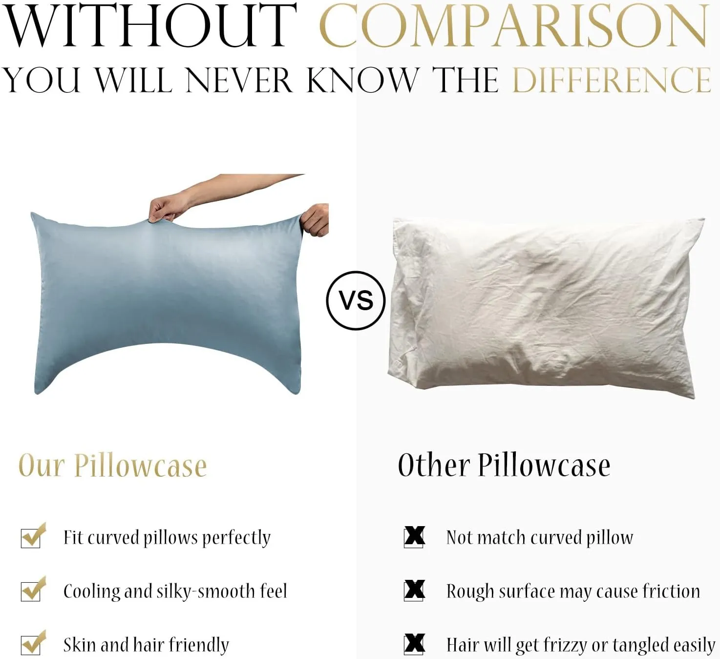 Curved Crescent Cooling Side Sleeper Pillow Cases - Rayon Derived from Bamboo Pillowcase Cover Queen Size 1 Piece, 20 * 30 inches Aqua Blue
