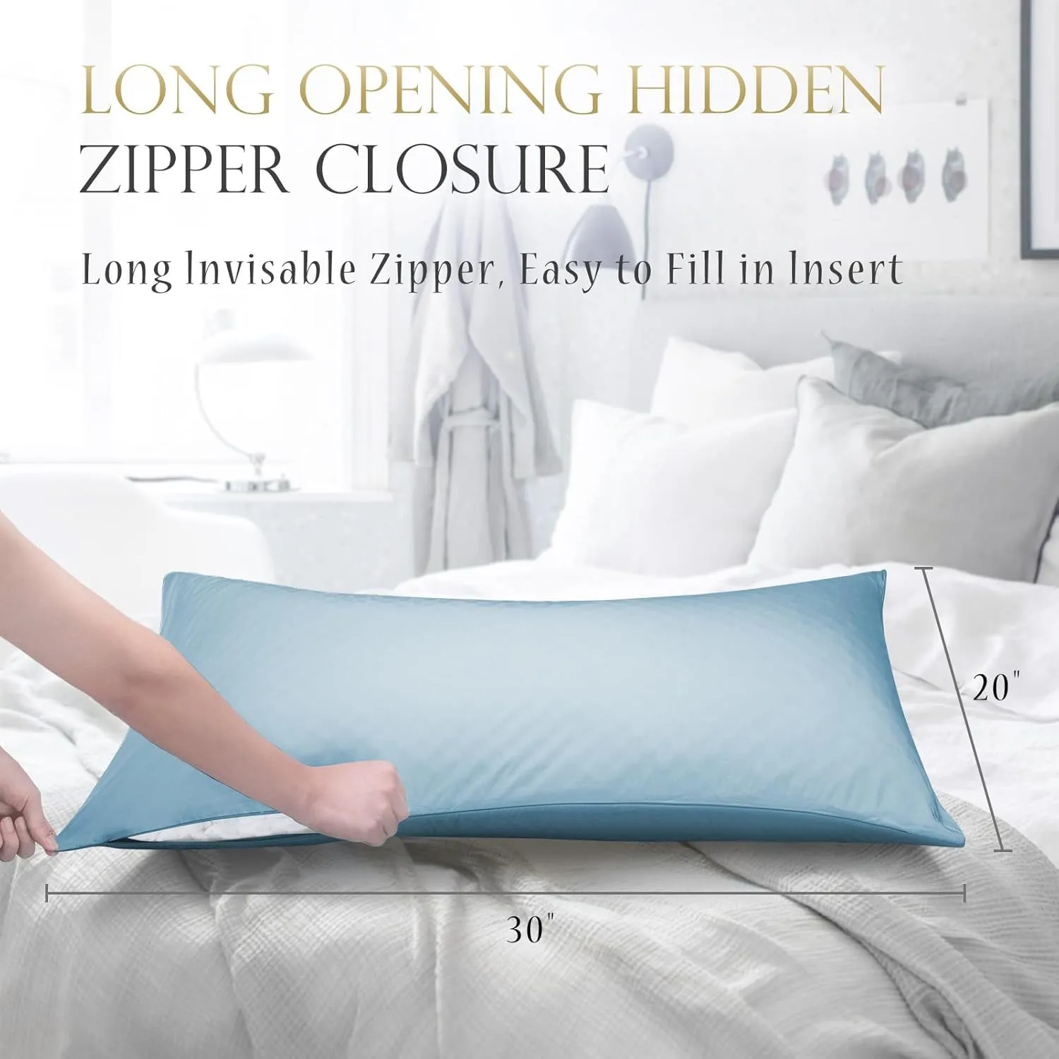 Curved Crescent Cooling Side Sleeper Pillow Cases - Rayon Derived from Bamboo Pillowcase Cover Queen Size 1 Piece, 20 * 30 inches Aqua Blue