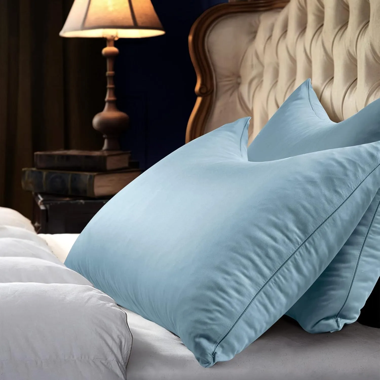 Curved Crescent Cooling Side Sleeper Pillow Cases - Rayon Derived from Bamboo Pillowcase Cover Queen Size 1 Piece, 20 * 30 inches Aqua Blue