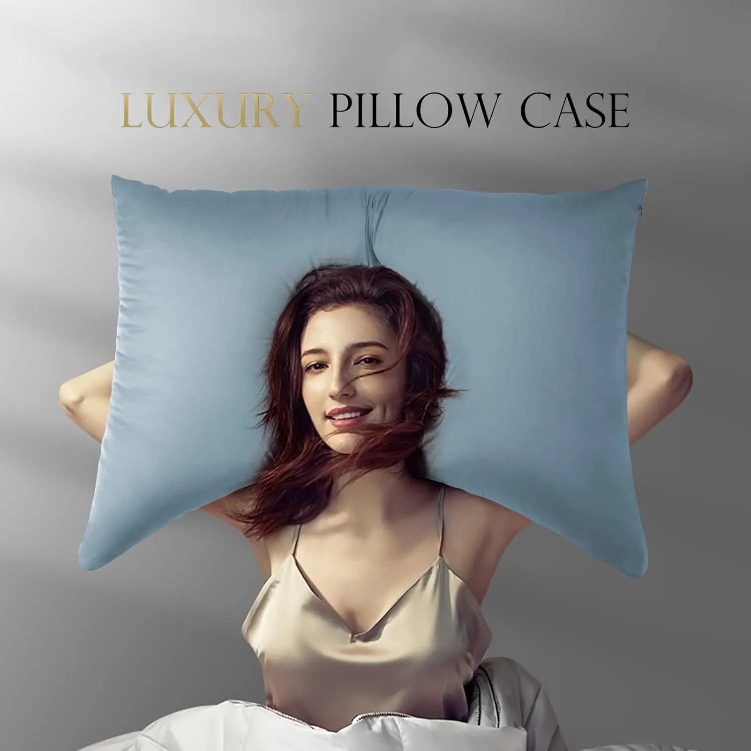Curved Crescent Cooling Side Sleeper Pillow Cases - Rayon Derived from Bamboo Pillowcase Cover Queen Size 1 Piece, 20 * 30 inches Aqua Blue