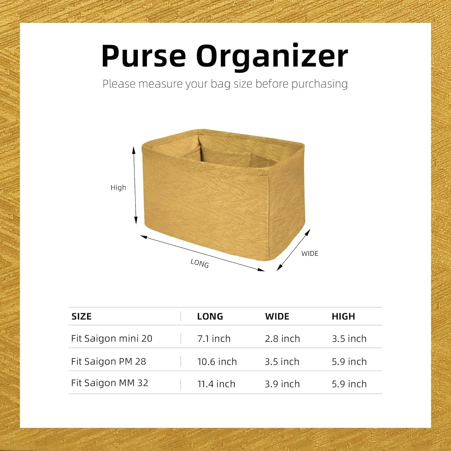 custom purse organizer insert for Saigon mini/PM/MM bags,offering 72 patterns to choose