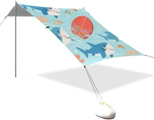 Cute Cartoon Blue Shark Designed UPF50 Beach Tent Easy Setup Portable Sunshade with Sand Pockets for Camping, Picnics, Backyard sombrilla para Playa