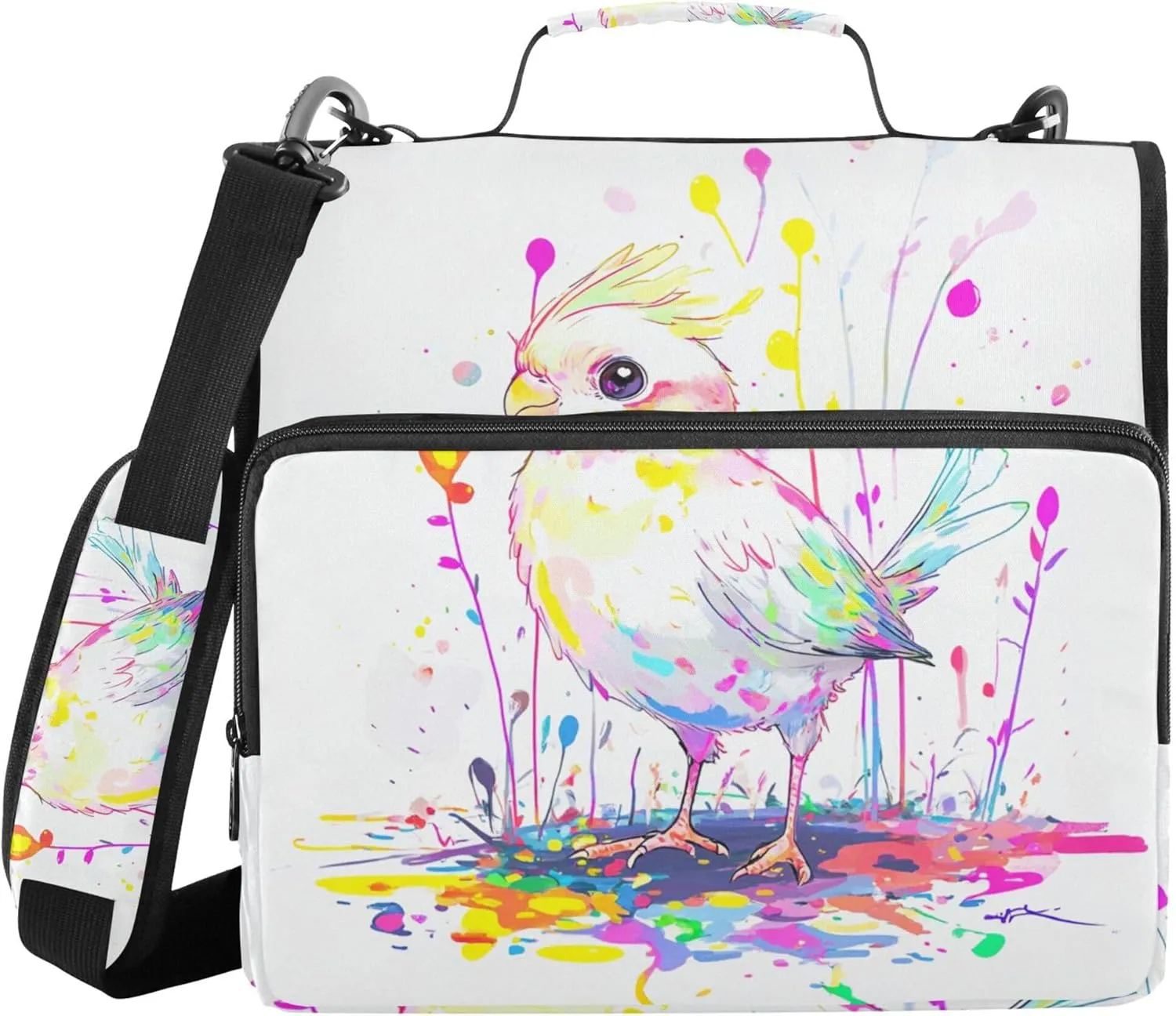 Cute Cockatiel Document Binder Organizer with Shoulder Strap Multiple Pockets 1.5 Inch 3 Rings Pencil Cases Portfolio Binder Home Travel Cards Storage Container
