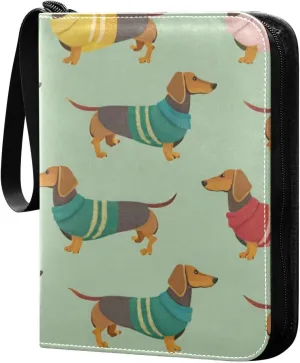 Cute Dachshunds Card Binder 4 Pocket Trading Card Album Fits 400 Sports/Game Cards, PU Cover 3 Ring Card Collection with 50 Removable Sleeves