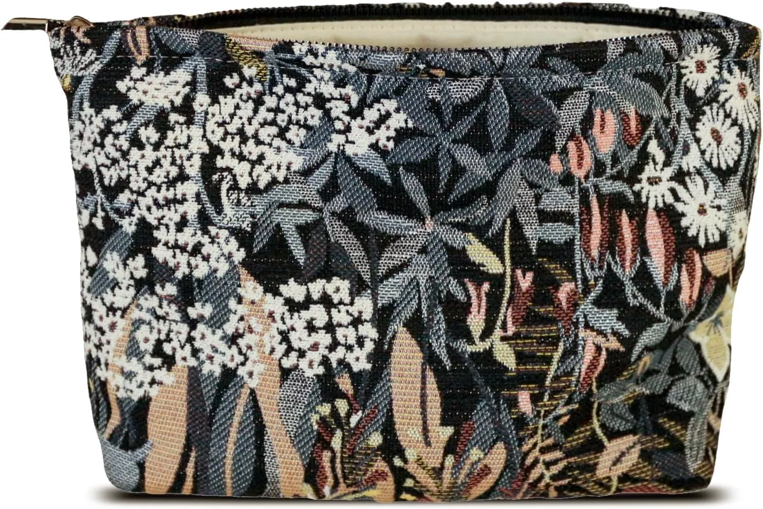 Cute Floral Makeup Bag Cosmetic Travel Pouch with Bottom and Zipper, Purse Make Up Organizer, Aesthetic Textured Fabric, Large