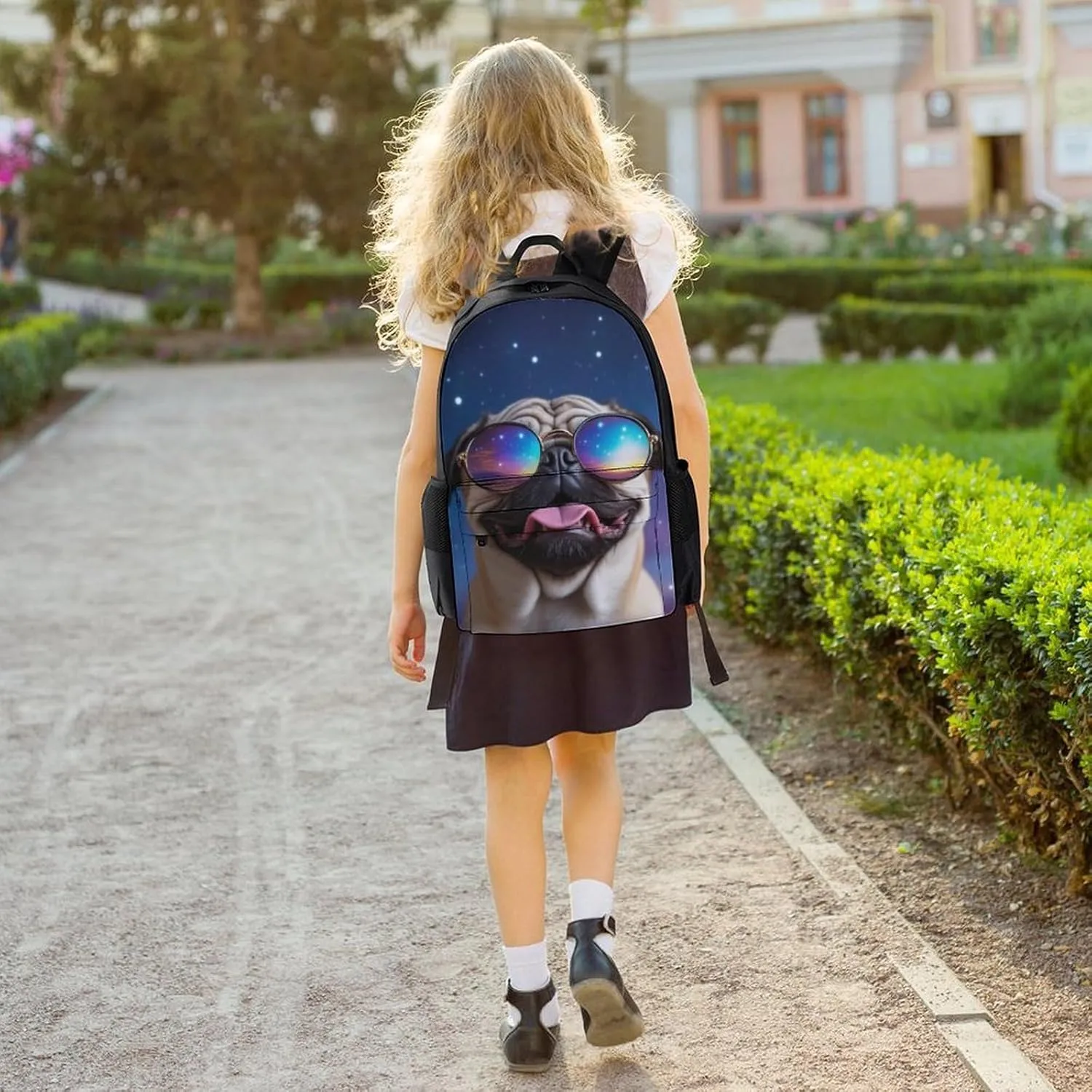 Cute Funny Galaxy Pug Daypack Polyester Anti-Theft Multipurpose Bookbag Big Capacity Gym Outdoor Hiking Backpack With Adjustable Shoulder Straps