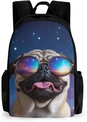 Cute Funny Galaxy Pug Daypack Polyester Anti-Theft Multipurpose Bookbag Big Capacity Gym Outdoor Hiking Backpack With Adjustable Shoulder Straps