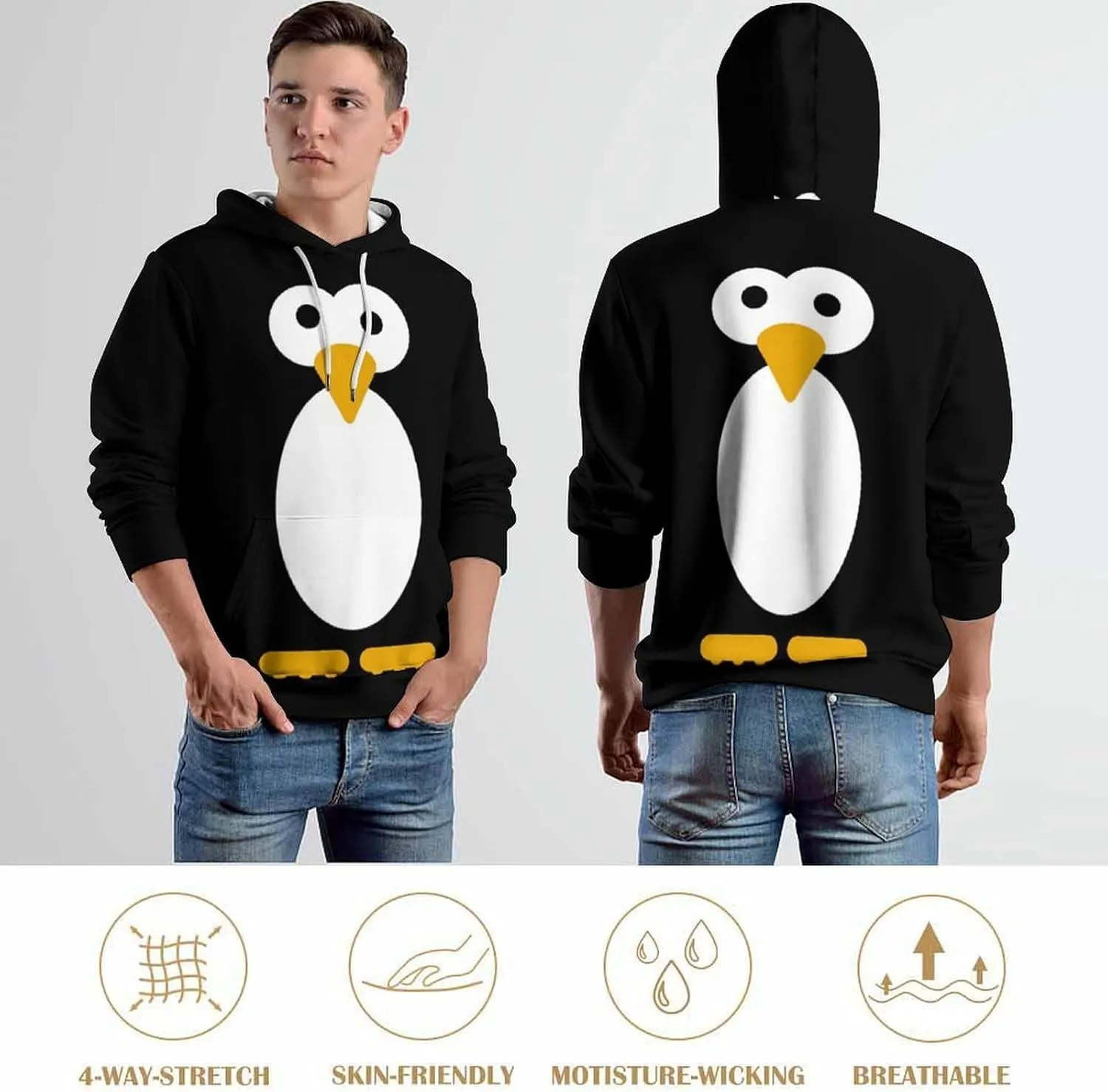 Cute Penguin Hoodie Funny Hoody Sweatshirts for Mens/Kids Active Hoodies