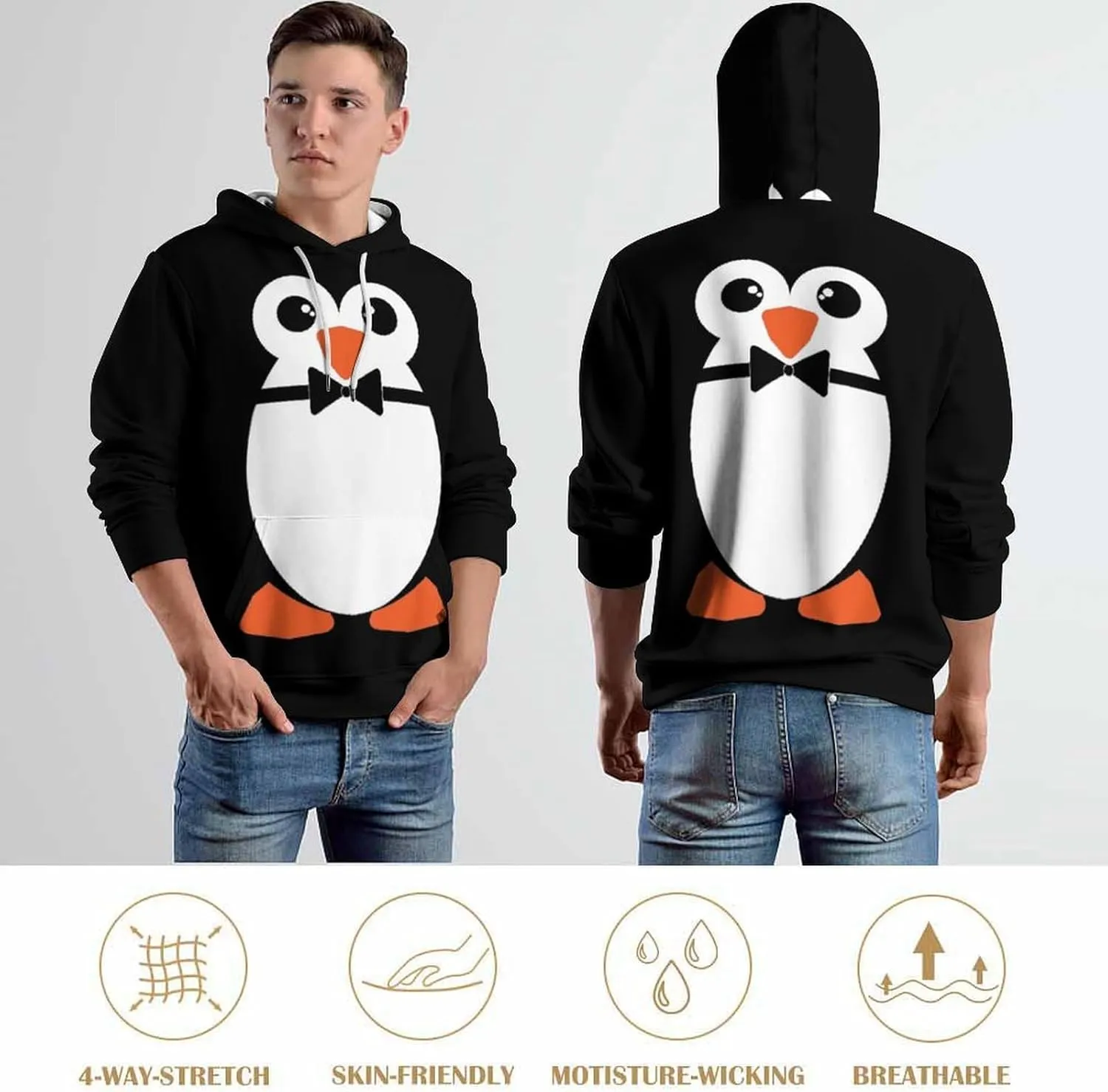 Cute Penguin Hoodie Funny Hoody Sweatshirts for Mens/Kids Active Hoodies