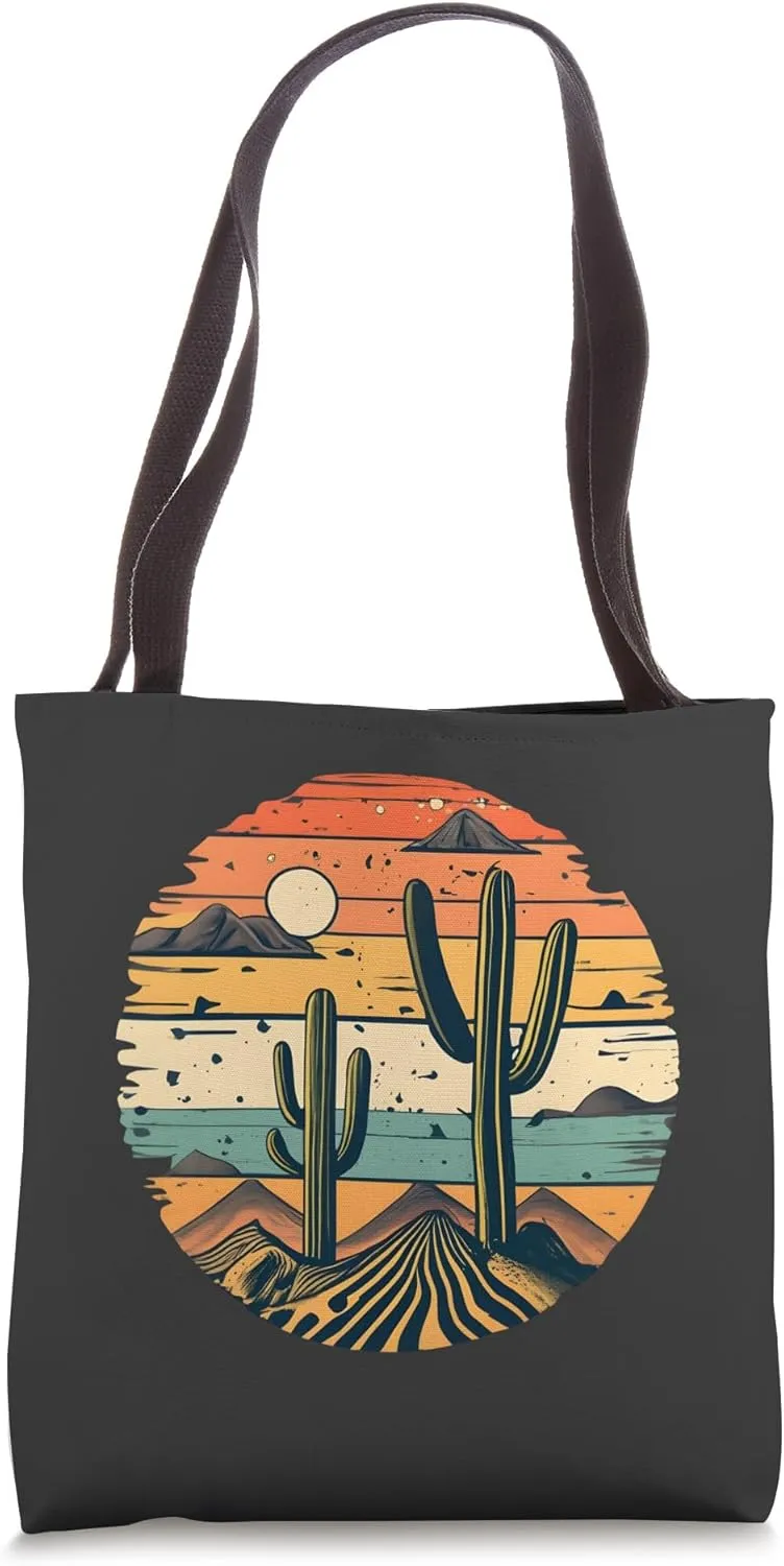 cute vintage retro sunset saguaro cactus cacti desert plant Tote Bag