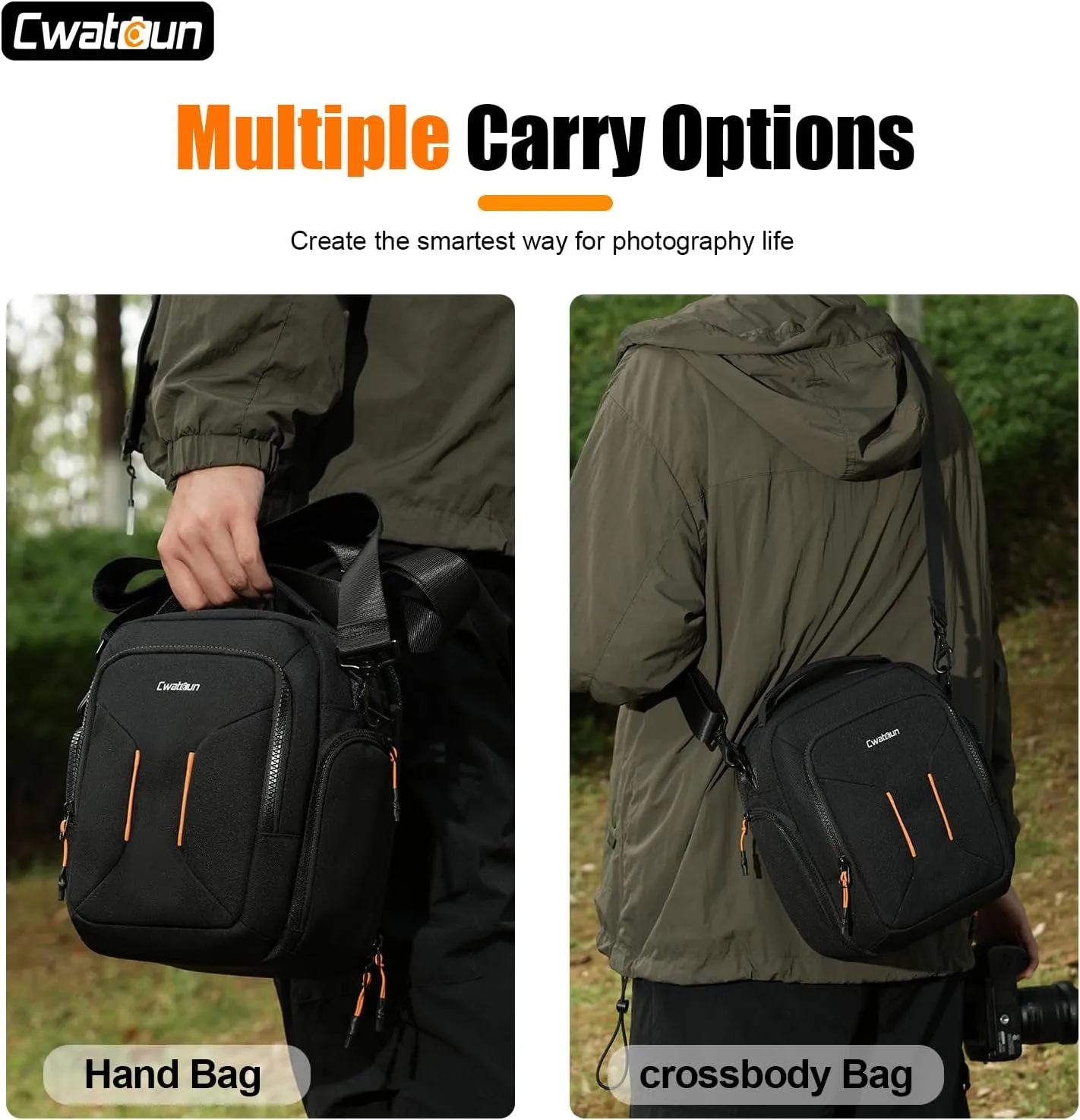 Cwatcun Campact Camera Bag Small Camera Sling Case for Canon Nikon Sony Fuji Cameras, Lens, DSLR SLR Mirrorless, Shoulder Corssbody Camera Bag, Travel Photography Water-resistant Bag Purse, Black
