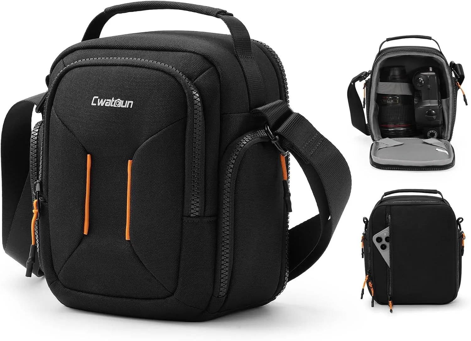 Cwatcun Campact Camera Bag Small Camera Sling Case for Canon Nikon Sony Fuji Cameras, Lens, DSLR SLR Mirrorless, Shoulder Corssbody Camera Bag, Travel Photography Water-resistant Bag Purse, Black
