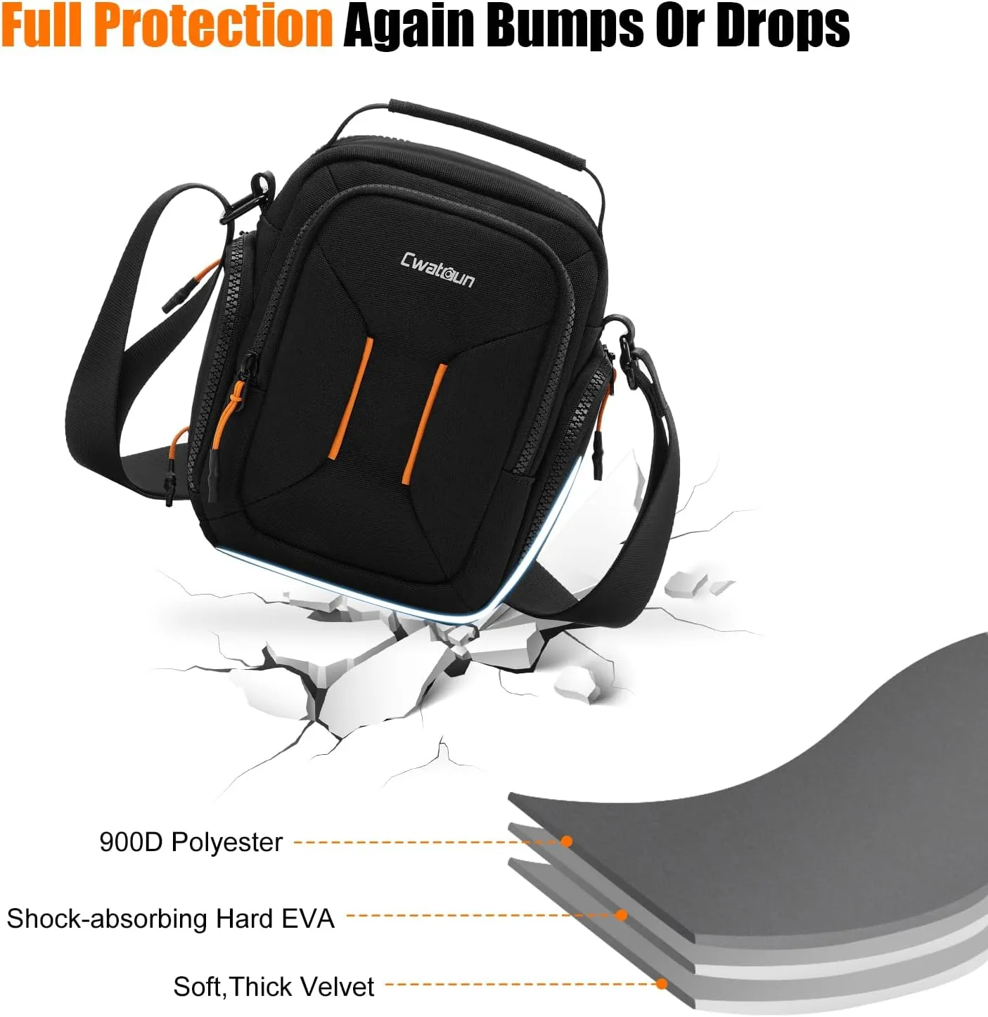 Cwatcun Campact Camera Bag Small Camera Sling Case for Canon Nikon Sony Fuji Cameras, Lens, DSLR SLR Mirrorless, Shoulder Corssbody Camera Bag, Travel Photography Water-resistant Bag Purse, Black