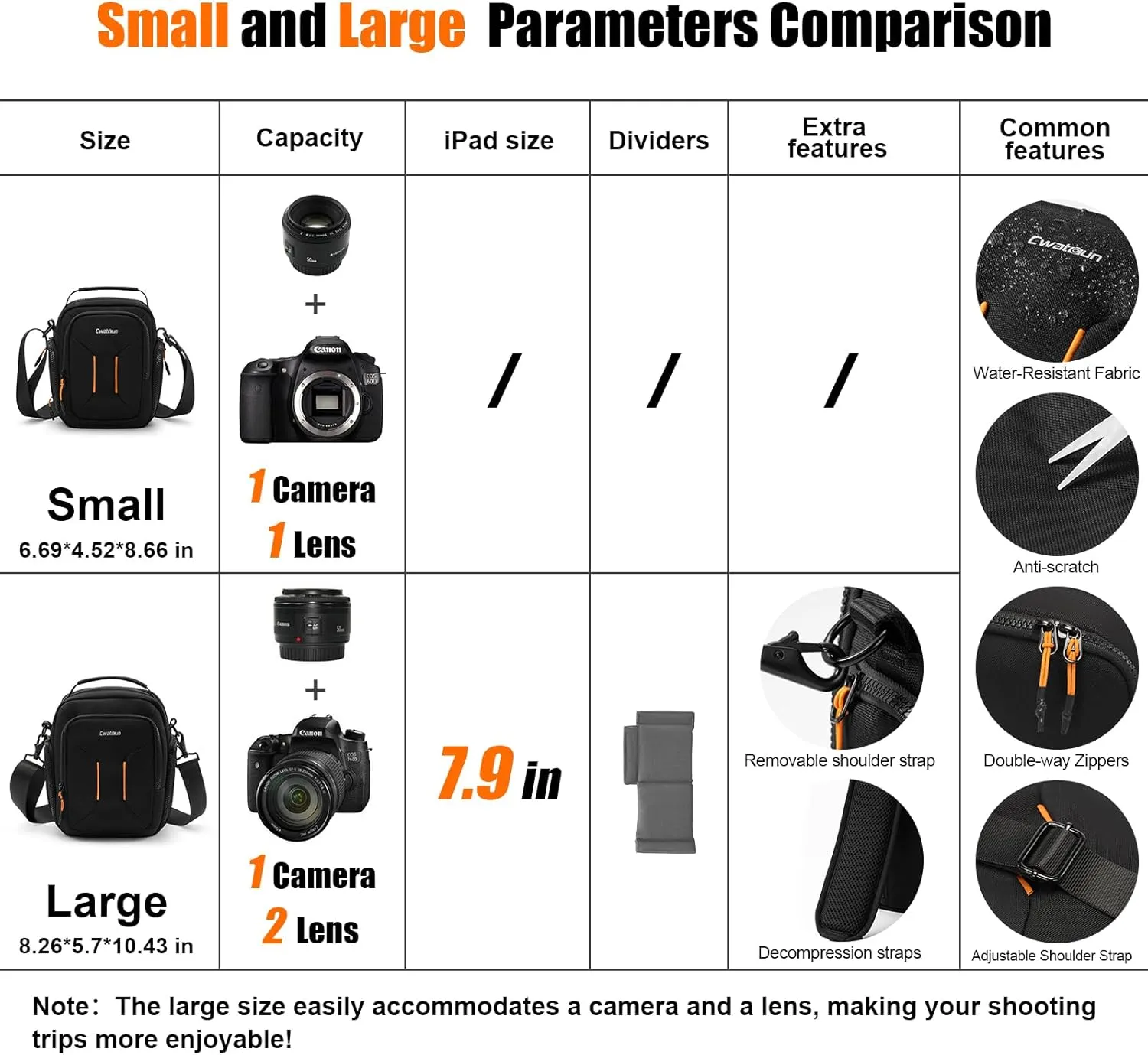 Cwatcun Campact Camera Bag Small Camera Sling Case for Canon Nikon Sony Fuji Cameras, Lens, DSLR SLR Mirrorless, Shoulder Corssbody Camera Bag, Travel Photography Water-resistant Bag Purse, Black