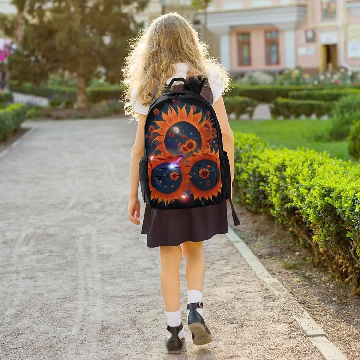Daypack Anti-Theft Multipurpose Large Capacity Shoulder Bag - Space Sunflowers Art Travel Hiking & Camping Rucksack With Smooth Zippers