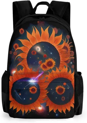 Daypack Anti-Theft Multipurpose Large Capacity Shoulder Bag - Space Sunflowers Art Travel Hiking & Camping Rucksack With Smooth Zippers