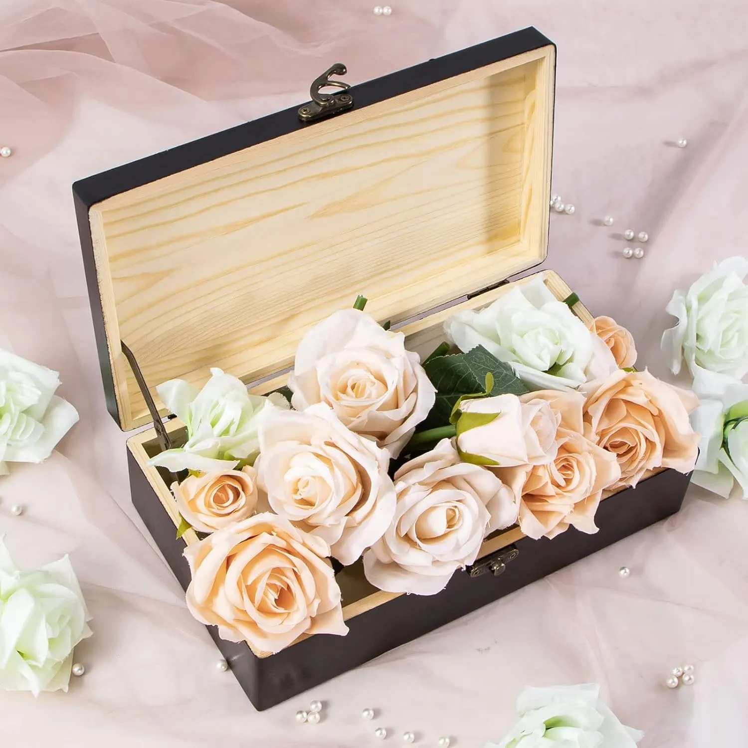 Dedoot Unfinished Wooden Box with Hinged Lid 9.7x5.5x2.7 Inch Rectangle Keepsake Box Clasp Wood Box, Storage Box for DIY Crafts, Home Deocration, Jewelry,Black