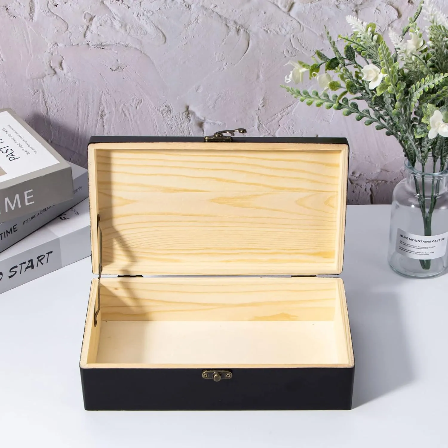 Dedoot Unfinished Wooden Box with Hinged Lid 9.7x5.5x2.7 Inch Rectangle Keepsake Box Clasp Wood Box, Storage Box for DIY Crafts, Home Deocration, Jewelry,Black